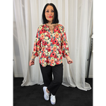 3/4 Sleeve Top Red Floral