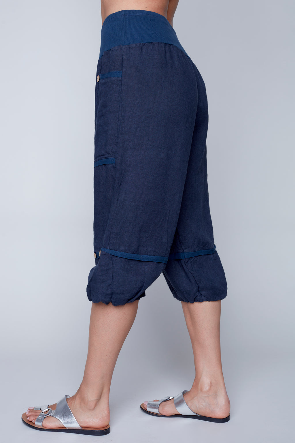 Italian Linen Capri Pants Navy