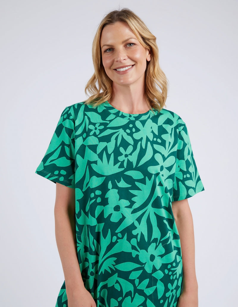 Stencil Floral Tee Dress Green