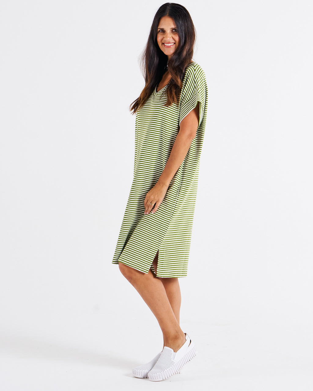 Elise V Neck Rib Dress Avocado