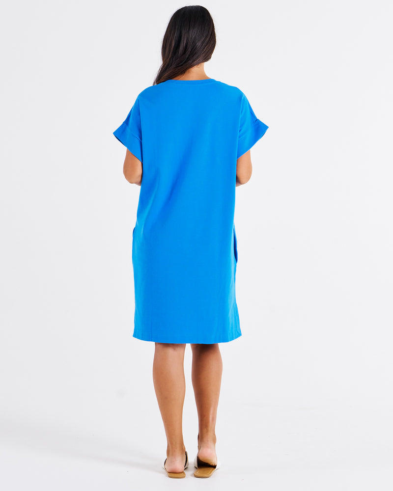 Elise V Neck Rib Dress Powder Blue