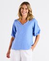 Elanora Linen Blouse Berry Blue