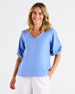 Elanora Linen Blouse Berry Blue