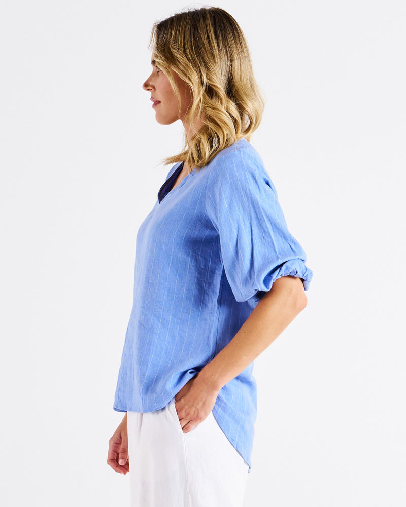 Elanora Linen Blouse Berry Blue