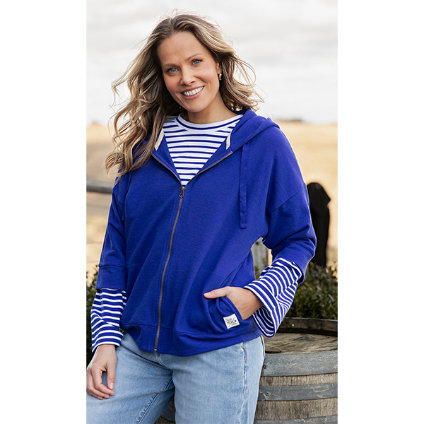 Beachy Zip Hoodie Deep Blue