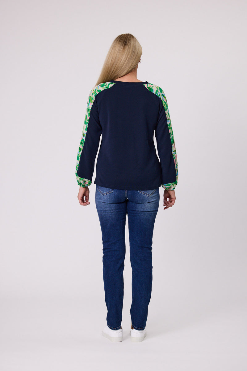 Isabelle Print Panel Top Navy