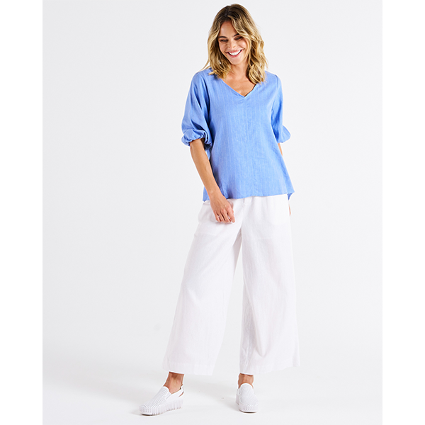 Elanora Linen Blouse Berry Blue