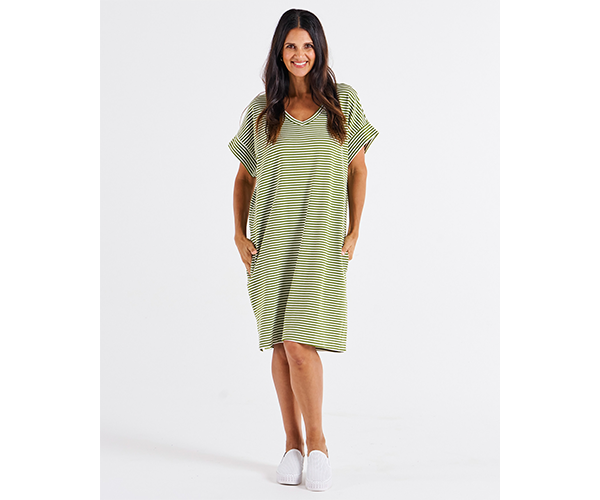 Elise V Neck Rib Dress Avocado