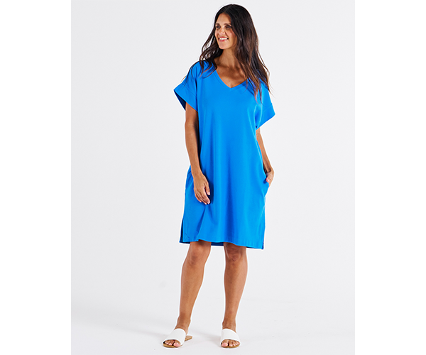 Elise V Neck Rib Dress Powder Blue