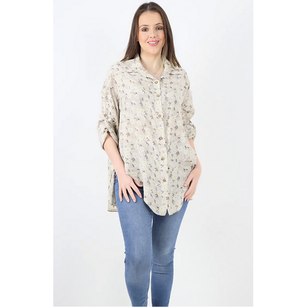 Italian Daisy Shirt 3/4 Sleeve  Beige