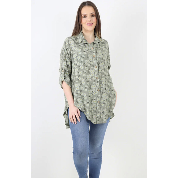 Italian Daisy Shirt 3/4 Sleeve Sage