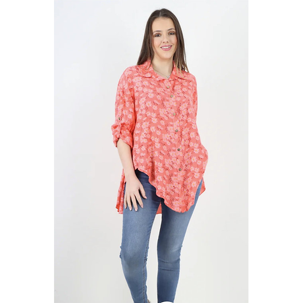 Italian Daisy Shirt 3/4 sleeve Coral