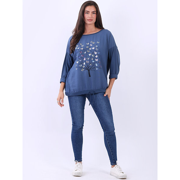 Italian Foil Tree Print Top Denim