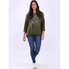 Italian Foil Tree Print Top Olive