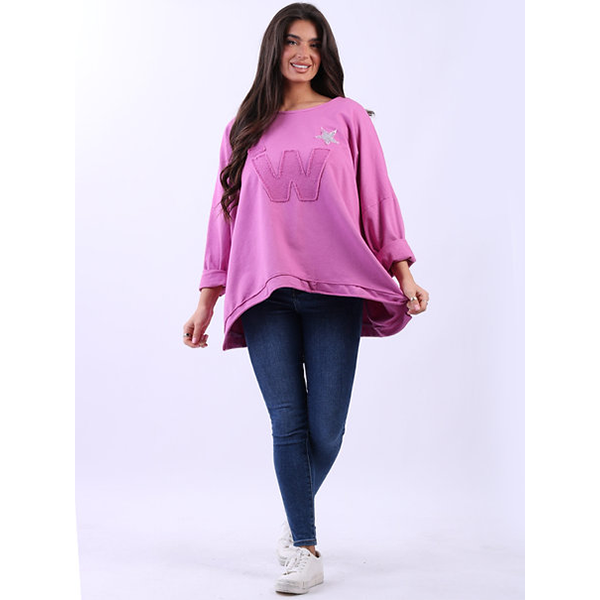 Italian Glitter Star Sweatshirt Fuschia