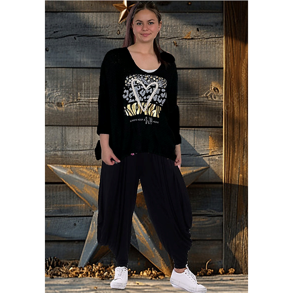 Italian Heart Foil Waffle Jumper Black