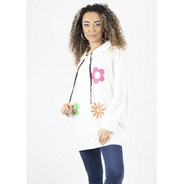 Italian Hoodie Floral White