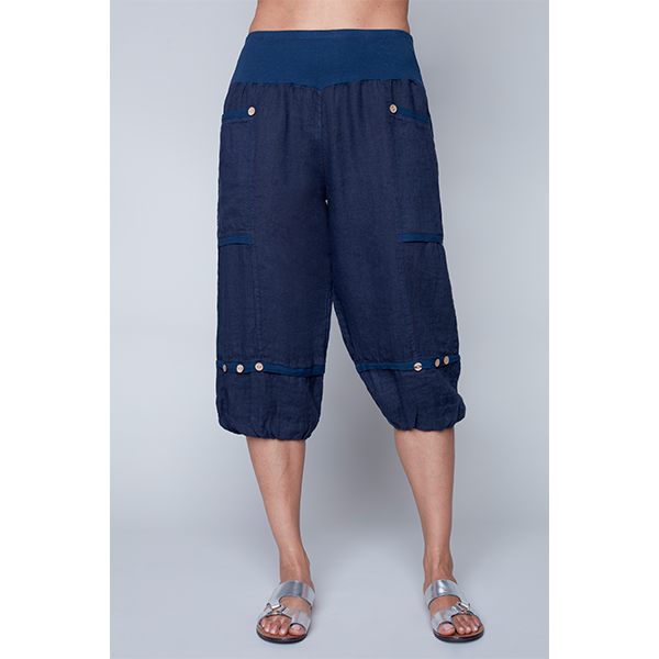 Italian Linen Capri Pants Navy