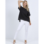 Italian Linen High/Low Seq Top Black