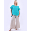 Italian Linen High/Low Seq Top Teal