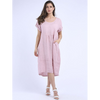 Italian Linen front Pocket dress Warm Pink