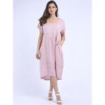 Italian Linen front Pocket dress Warm Pink