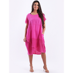 Italian Mesh Hem Dress Fuchsia