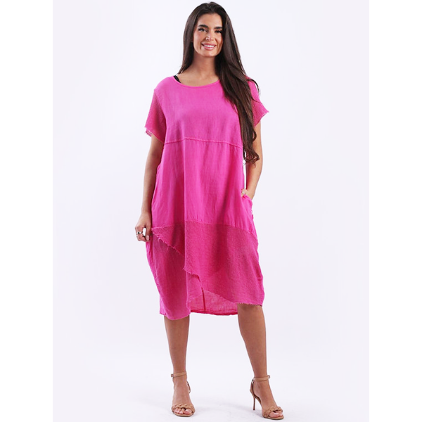 Italian Mesh Hem Dress Fuchsia