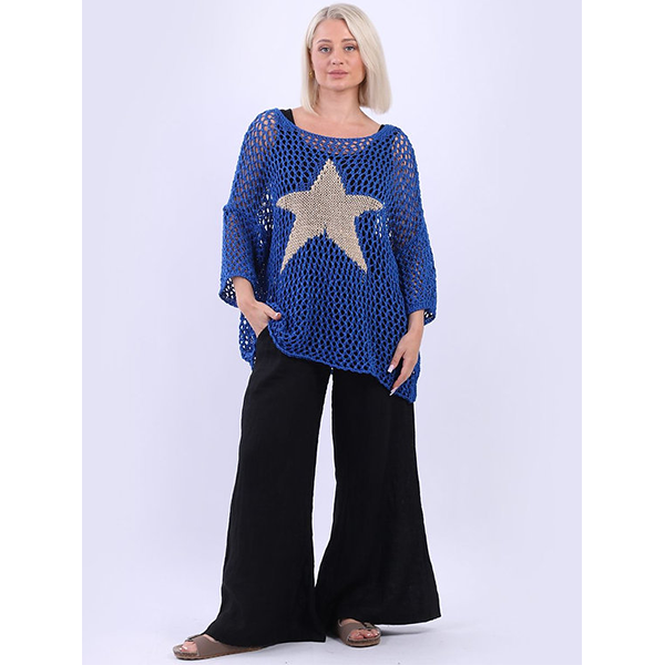 Italian Star Mesh Overlay Top Blue