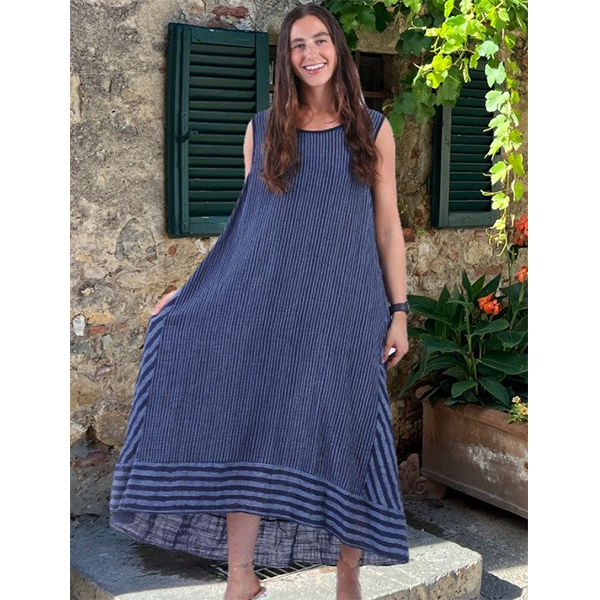 Italian Sleeveless Stripe Dress Navy