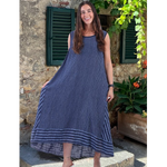 Italian Sleeveless Stripe Dress Navy