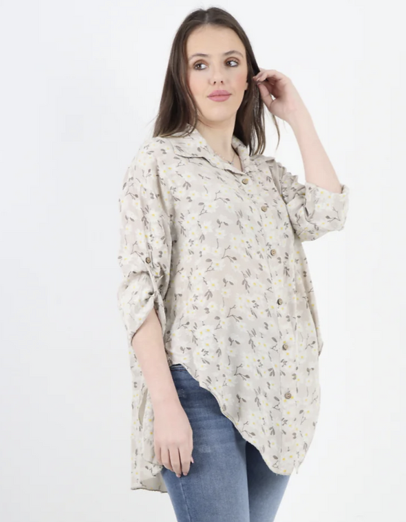 Italian Daisy Shirt 3/4 Sleeve  Beige