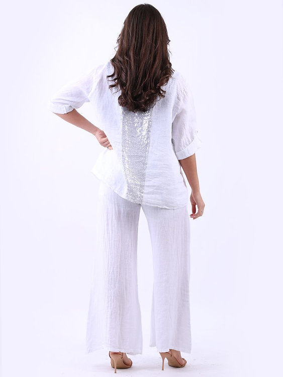 Italian Linen Button Top White