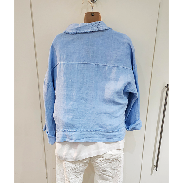 Italian Linen Fray Jacket Ice Blue