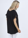 Italian Linen High/Low Seq Top Black