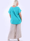 Italian Linen High/Low Seq Top Teal