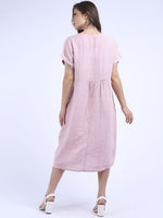 Italian Linen front Pocket dress Warm Pink