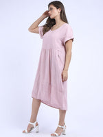 Italian Linen front Pocket dress Warm Pink