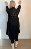 Italian Long Back Embroidered Flower Black