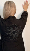 Italian Long Back Embroidered Flower Black