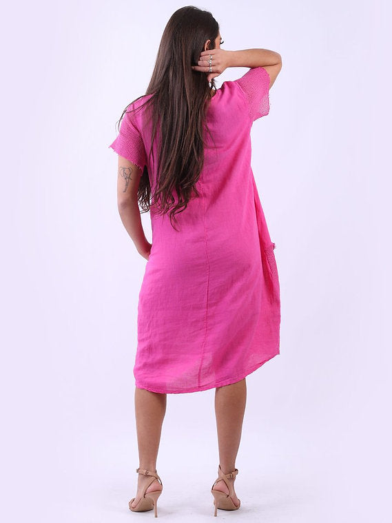 Italian Mesh Hem Dress Fuchsia