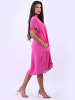 Italian Mesh Hem Dress Fuchsia