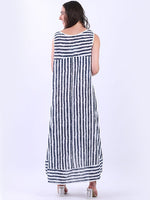 Italian Sleeveless Stripe Dress PIN Navy