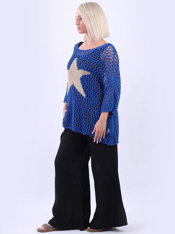 Italian Star Mesh Overlay Top Blue