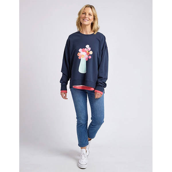 Janey Floral Crew Navy