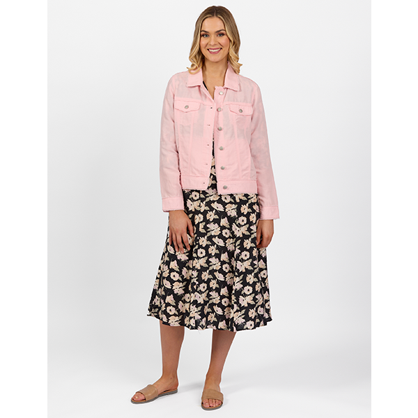 Linen Jacket With Frayed Seams Pink