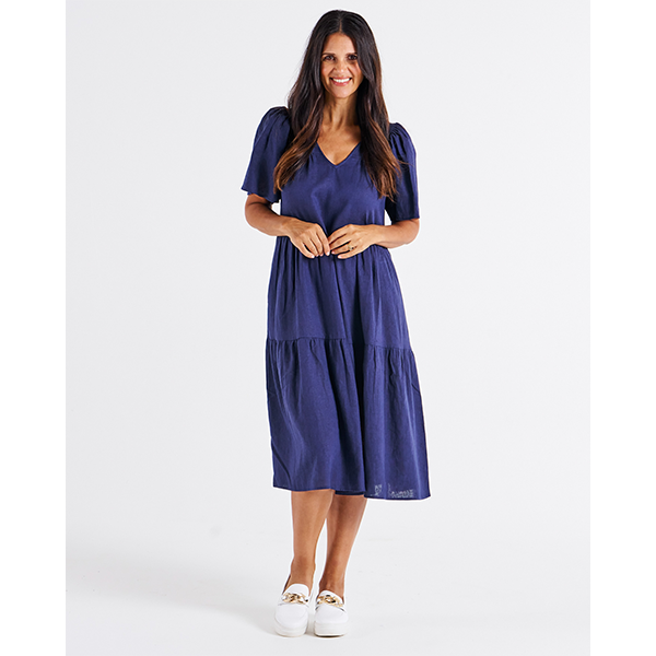 Regina Linen Dress Navy