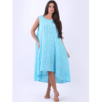 Italian Sleeveless Stripe dress Turquoise