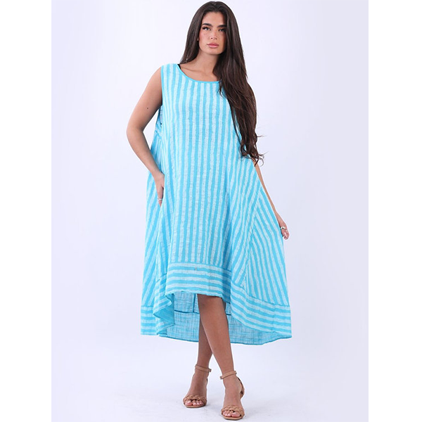 Italian Sleeveless Stripe dress Turquoise