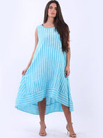 Italian Sleeveless Stripe dress Turquoise